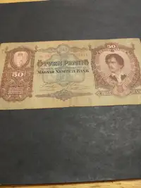 1933 Hungary 50 pengo banknote, VG