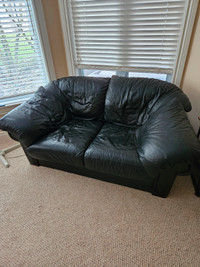 Leather couch, 2 Chairs, 30" stool