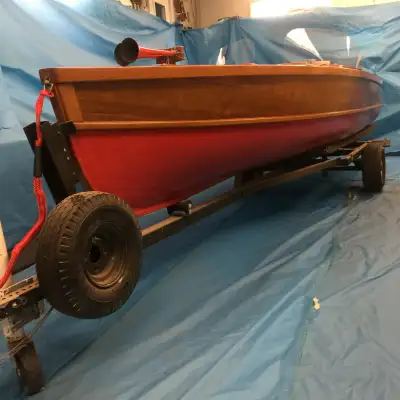 1957 15 Foot Cedar Strip Boat 1957 Johnson 10 Hp Motor Original Control Motor rebuilt Showroom Condi...