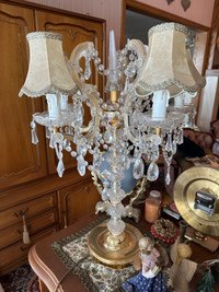 Vtg Josca Table Lamp Chandelier Swarovski Crystal 24K Gold