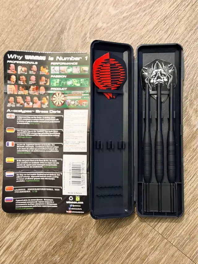 Winmau Apocalypse Black Brass Steel Tip Darts Set + Case
