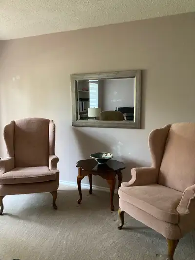 Vintage Corner China Cabinet & Queen Anne Wingback Chair Bundle, View more