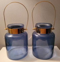 2 Large Glass Lantern Candle Holders - New