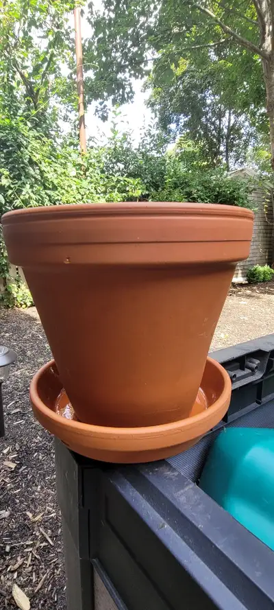 One clay pot, sleek with pin strip. It is 6.5 in diameter x 6 in high terra cotta pot includes a gla...