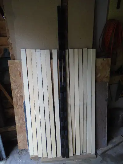 Set of bed rails and slats for sale - the 2 metal rails are black and measure 1.125” square and 70.7...