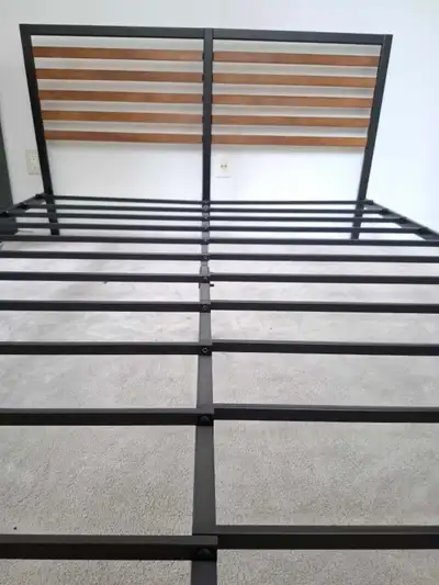 Queen bed with wooden headboard + mattress, View more