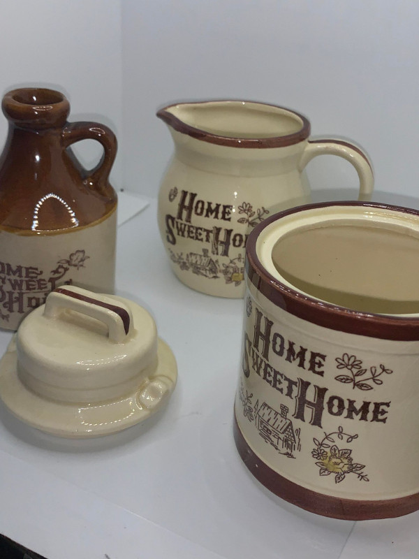 Vintage Kitchen Set - Home Sweet Home, Canister, Creamer and Jug in Kitchen & Dining Wares in Fredericton - Image 3