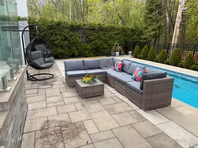NEUF dans Boîtes Rotin Gris avec choix de Coussins: Gris, Rouge ou Turquoise ✅ 6 Places avec table v...
