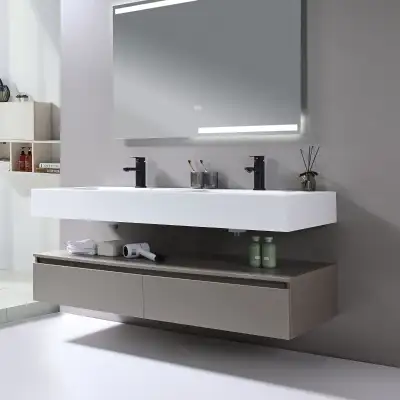 Floating vanity with counter top | round & corner vanities, View more