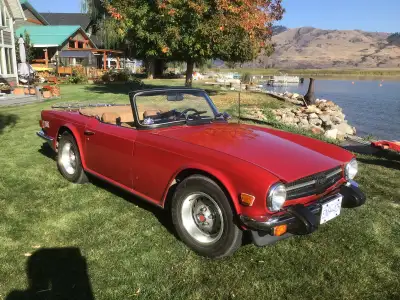 1973 Triumph TR6 Overdrive with Collectors License Plates. Red with Black top and Tan interior. Incl...