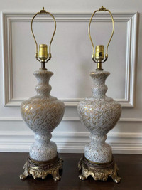 VINTAGE PAIR OF FRENCH GLASS TABLE LAMPS.