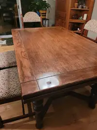 Antique oak dining table with 6 chairs