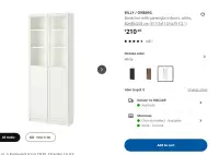 USED BILLY / OXBERG Bookcase with panel/glass doors, white,