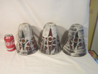 3 Ceramic ~ Light Shades with Faux Stained Glass ~ Artist Signed