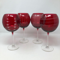 Ruby Red Mikasa Cheers Etched Balloon Wine Glasses Set of 4