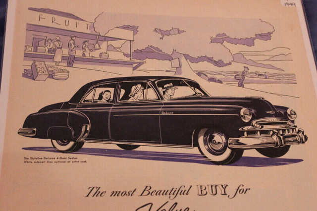 1949 Chevrolet Styleline DeLuxe 4-Door Sedan Black Original Ad in Arts & Collectibles in Calgary - Image 2