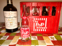 The Pop Shoppe Soda Crate and 10 Bottles, case Pop, vintage