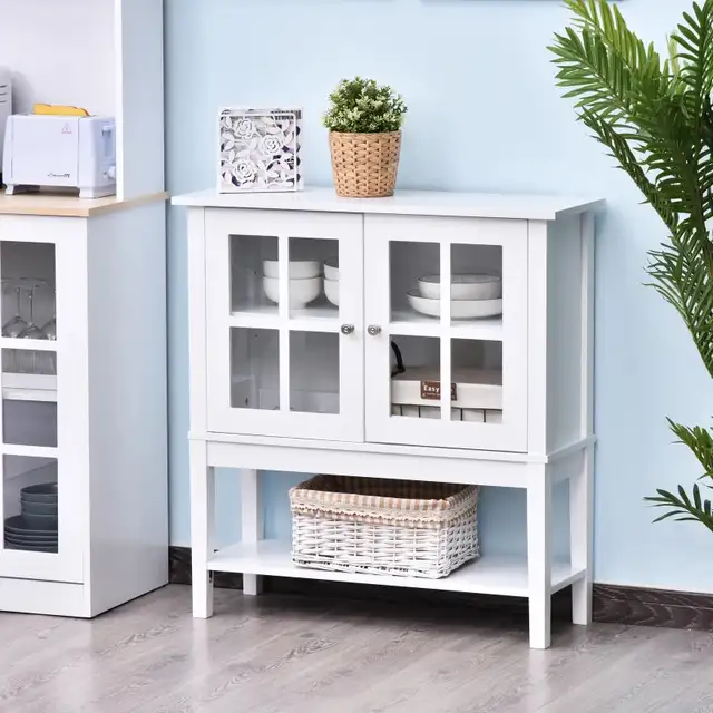 Modern Sideboard Buffet Cabinet Wood Console Table with Glass Do in Hutches & Display Cabinets in Markham / York Region - Image 3