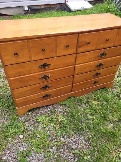 6 Drawer Maple Dresser. 48" L by 31" H by 16" D. New drawer sliders installed. Ckean smoke free home...