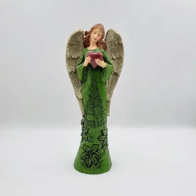 Angel Figurine Christmas Poinsettia Glitter Wings Heart Polyresi, View more