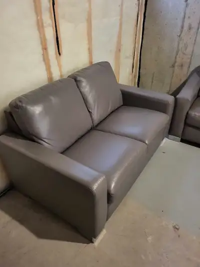 2 Grey leather couches Roberto sofa set, View more