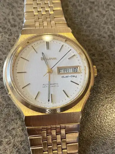 Bulova automatic Set-O-Matic Swiss Made dual day Wrist Watch, View more