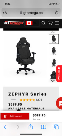 Brand new GT Omega PREMIUM gaming chair Zephyr series 