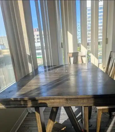 Solid wood extendable dining table and chairs, View more