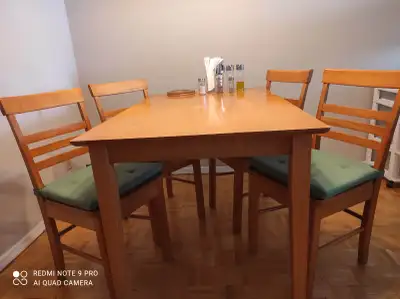 Solid wooden dining table with 4 chairs, View more