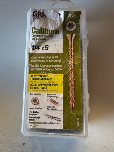 I am selling a box of GRK Caliburn concrete screws, size 1/4" x 5". These screws are designed with a...