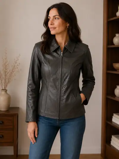 Women’s Fitted Leather Jacket-M, View more