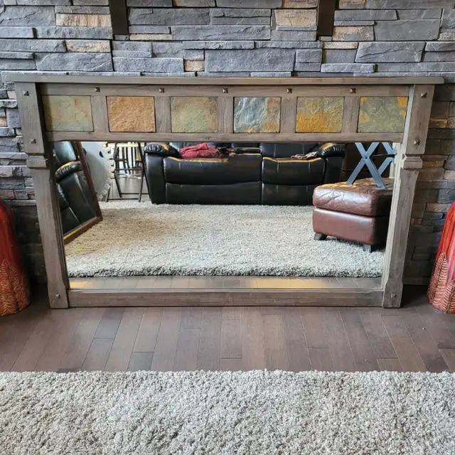 BRAND NEW Rustic Wooden Mirror with Stone Accents - 5 feet wide in Home Décor & Accents in Edmonton - Image 3