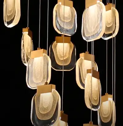 Brand NEW 15 Ft Tall Chandelier Gold Glass Plates Eurofase Paget, View more