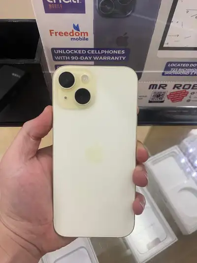 iPhone 15 – 128GB – Yellow – 100% Battery – Like New – Mr Robot, View more