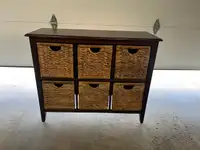 Wood and Wicker 6 Drawer Storage Unit
