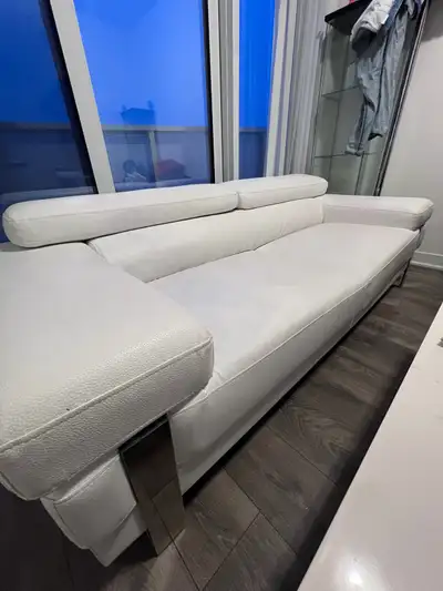 Italian real leather white sofa w/adjustable head supports, View more