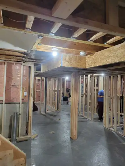 Professional basement framing., View more