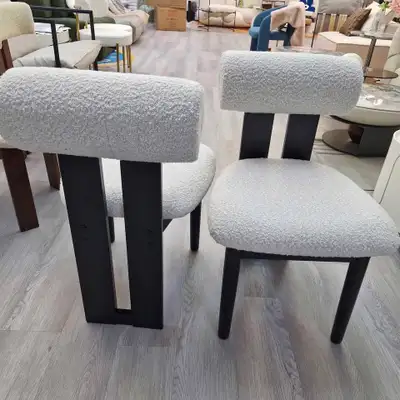 White Bouclé and Black wooden Dining Chair, View more