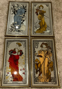  Alphonse Mucha Art Nouveau Four seasons mirrors set of 4