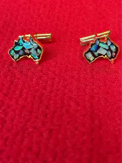 Vintage Australia shaped cufflinks opal design 3/4 inch size, View more