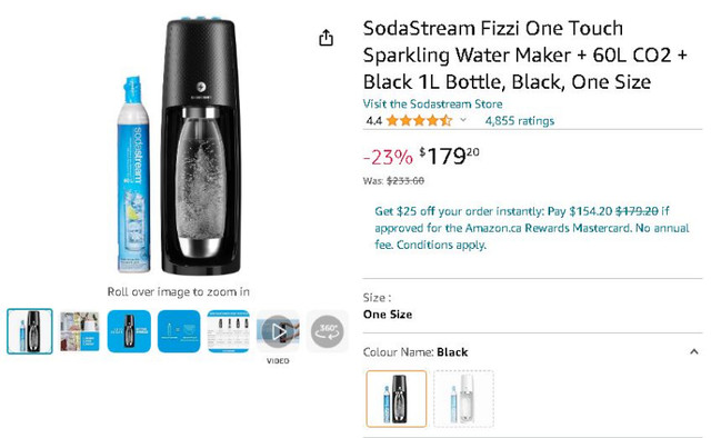 SodaStream Fizzi One Touch Sparkling Water Maker + 60L CO2 + Bla in Other in Mississauga / Peel Region - Image 2