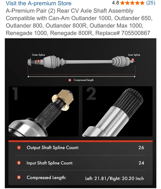 A-Premium Pair (2) Rear CV Axle Shaft Assembly in ATV Parts, Trailers & Accessories in City of Toronto - Image 3