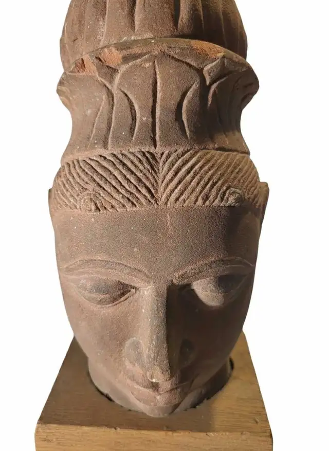 Monumental 14" Hand-Carved Solid Sandstone Deity Sculpture578765035951237125