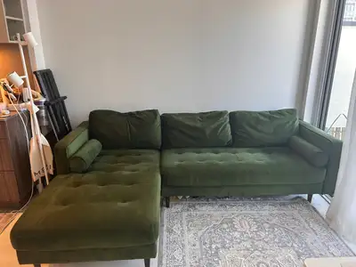 Structube green velvet L-shaped sofa, View more