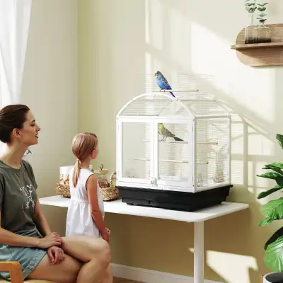Item Weight: 24 lbs Item Shape: Rectangular Lasting Comfort: Crafted from metal wire, our bird cage...