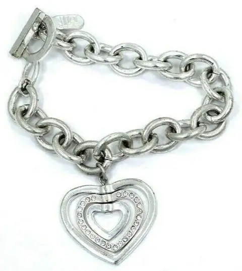 JLO JENNIFER LOPEZ Rhinestone HEART Charm Tag Silver Plate in Jewellery & Watches in Calgary - Image 2