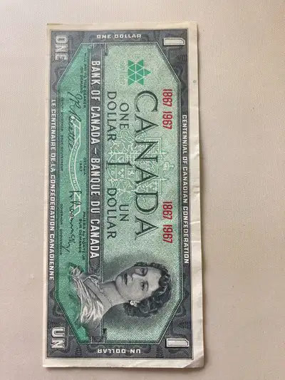 Canada Centennial $1 Dollar Bill in very good condition.  1967, View more