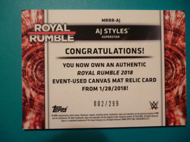 WWE Relic Topps Cards - AJ Styles Rusev Cesaro Kofi Kingston in Arts & Collectibles in Peterborough - Image 2