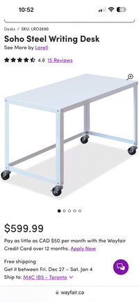 WHITE STEEL WORK STATION OFFICE DESK & trolley cart table
