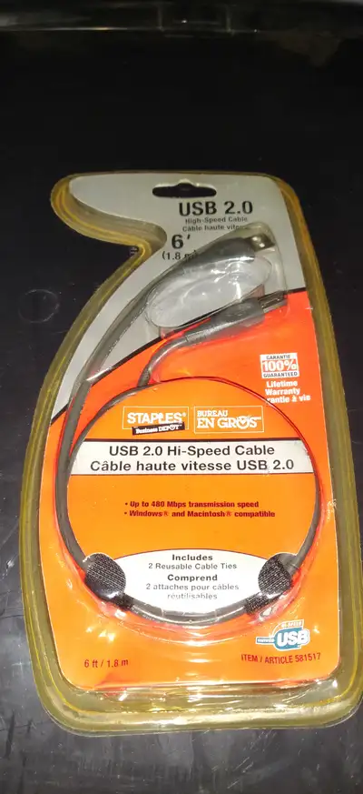 6 foot USB 2.0 Hi-speed cable, View more